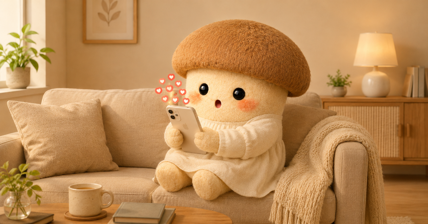 いいねが来て驚くエリンギちゃん