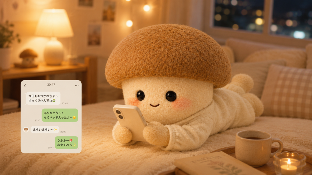 LINEをしているエリンギちゃん