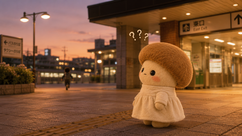 走り去る人を見るエリンギちゃん