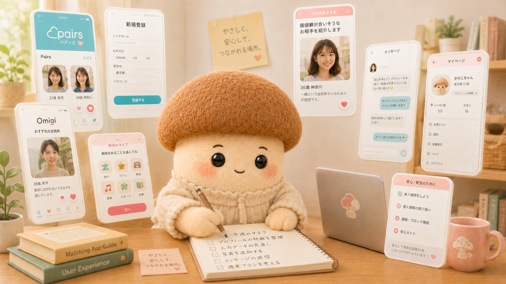 アプリを整理するエリンギちゃん