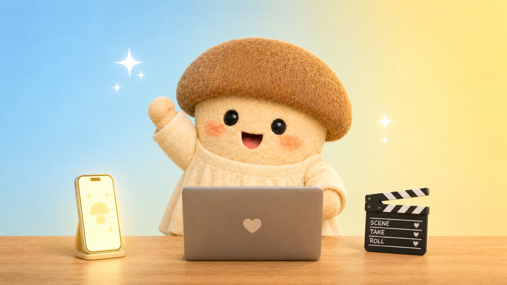 エリンギちゃんがパソコンの前にいる画像