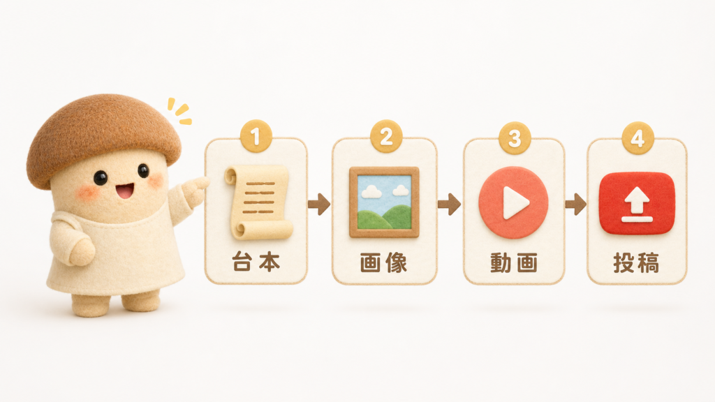 エリンギちゃんが工程を説明している画像