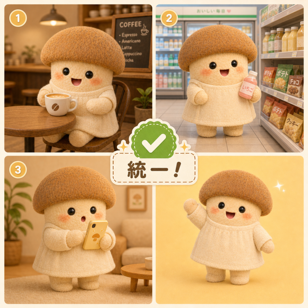 エリンギちゃんのキャラクター固定の説明画像