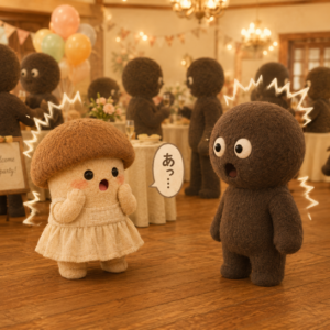 バッタリ同じ人とでくわしてしまうエリンギちゃん