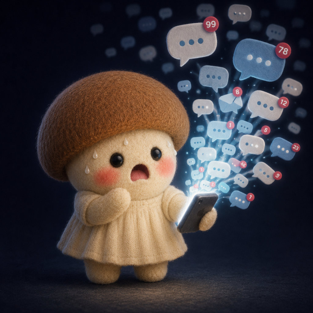 LINEがたくさん来て困惑するエリンギちゃん