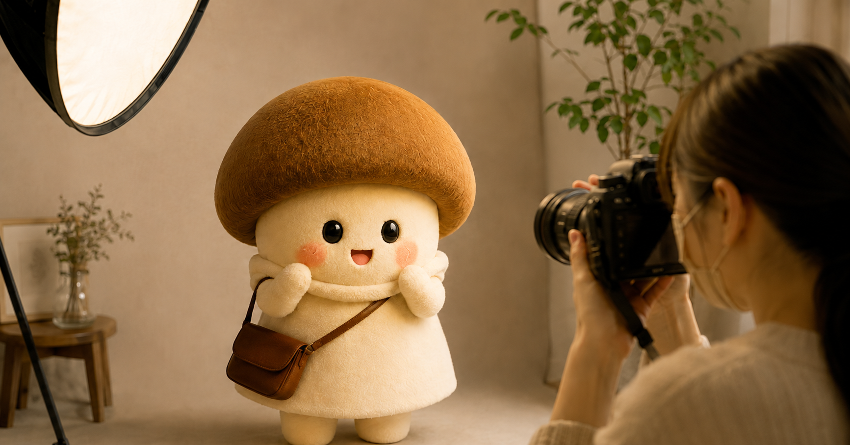 写真撮影をするエリンギちゃん