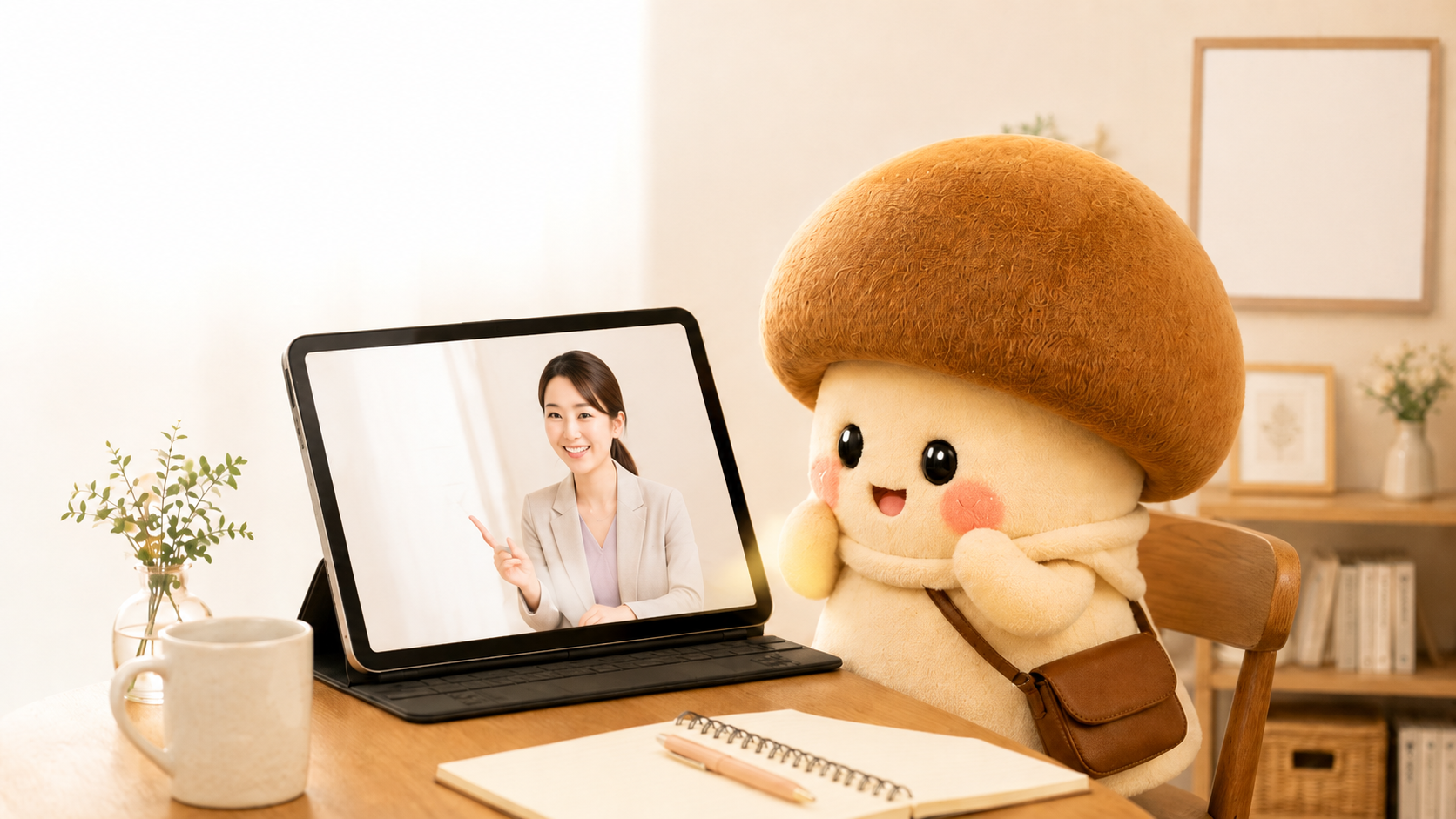 オンライン無料相談をするエリンギちゃん