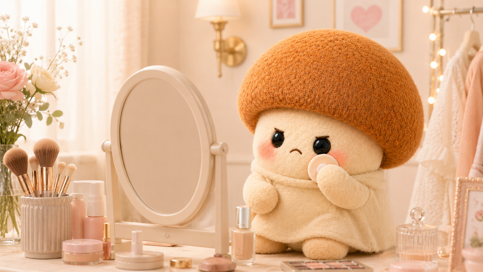 メイクをするエリンギちゃん
