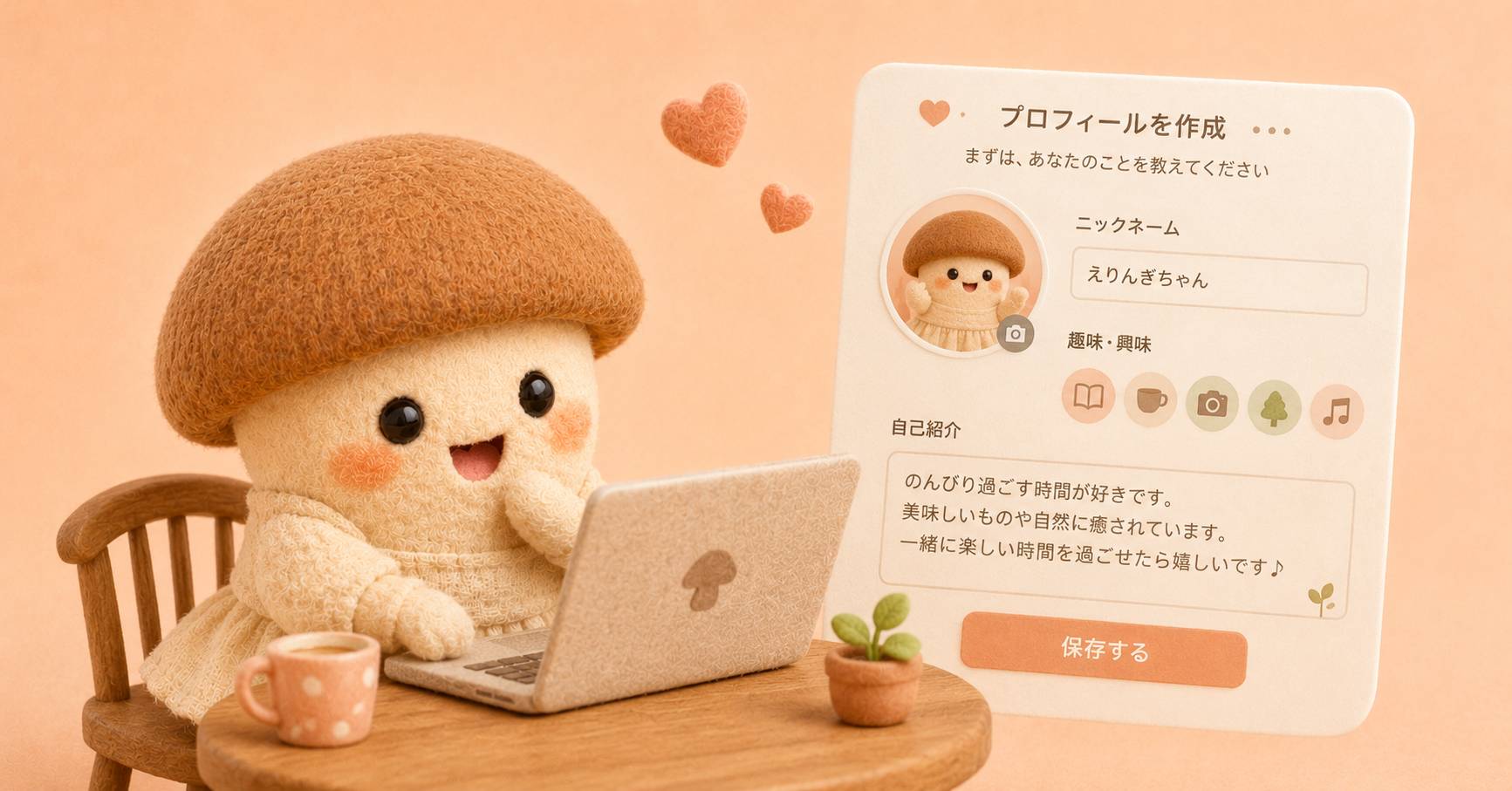 プロフィールを考えるエリンギちゃん